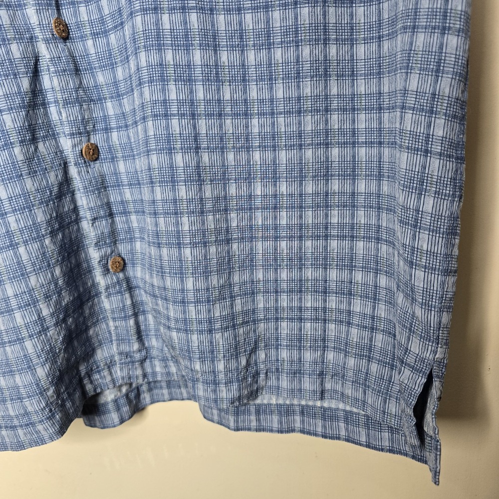Tommy Bahama Mens Blue 100% Silk Geometric Short Sleeve Button Down Shirt XLarge - Picture 8 of 14